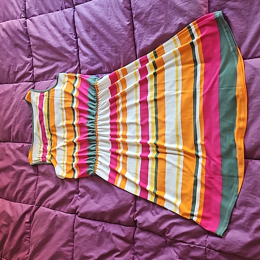 Avon Studio 1886 bright stretchy multicolor striped tank top mini dress S/M NWOT - Picture 2 of 7
